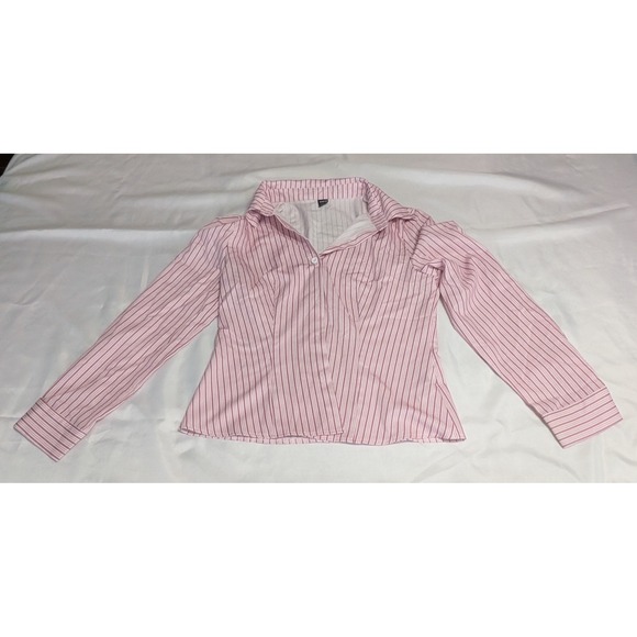 SHEIN Tops - SHEIN Button Down Shirt Women Petite S Pink Striped Excellent Long Sleeve Blouse